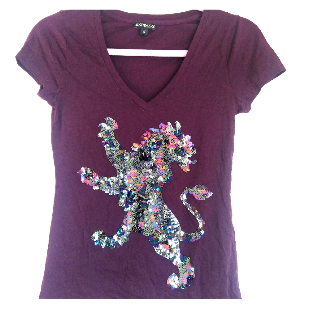 Express purple sequin Lion tee